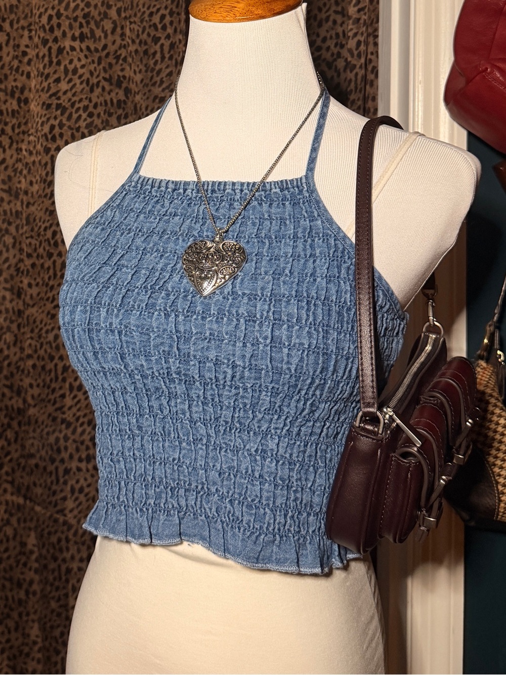aerie Blue Smocked Halter Crop Top